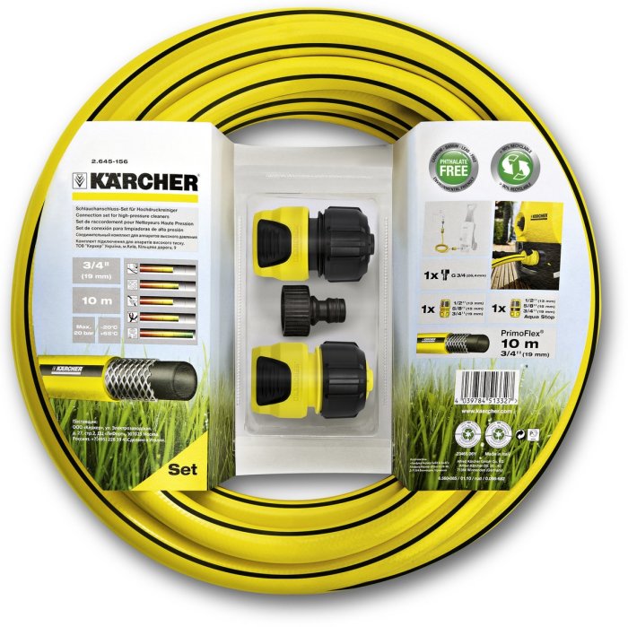 Tubo 10m 3/4" per idropulitrici e irrigazione + 3 adattatori Karcher 2.645-156.0